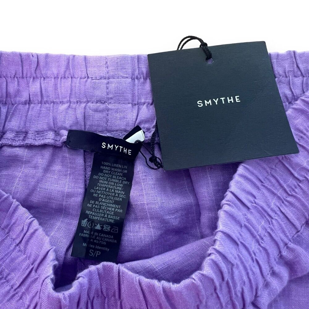SMYTHE Linen Boxer Shorts Womens Sz S Purple Shadow Stripe High Rise Pockets NWT - Picture 8 of 8